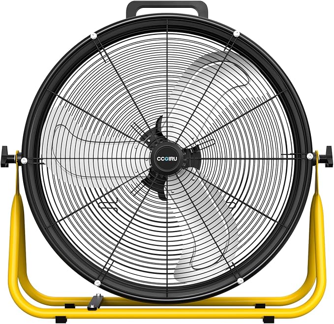 24" High Velocity Industrial Drum Fan, 8500 CFM 3-Speed Heavy Duty Metal Black Shop Fan for Warehouse, Workshops, Garage