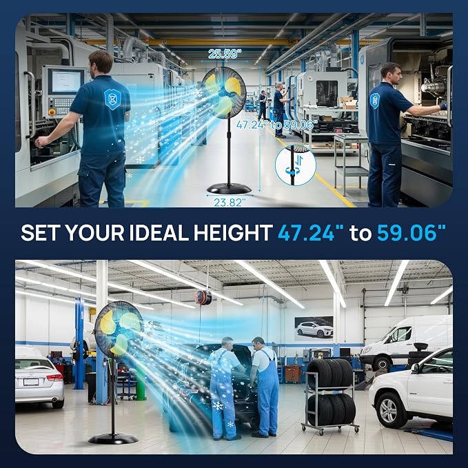 24" High Velocity Outdoor Pedestal Fan Oscillating, 8000CFM Industrial Standing Fan Heavy Duty, 3-Speed, Adjustable Height