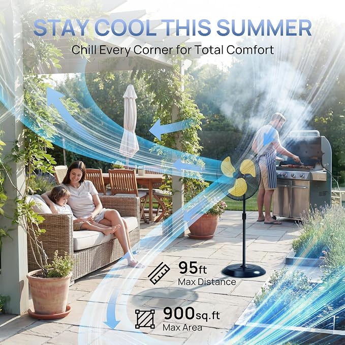 24" High Velocity Outdoor Pedestal Fan Oscillating, 8000CFM Industrial Standing Fan Heavy Duty, 3-Speed, Adjustable Height