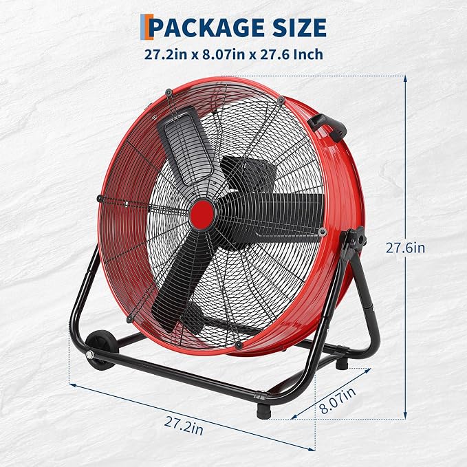 24 in Industrial Floor Fan, Heavy Duty Industrial Floor Fan with Adjustable 3 Speed 4800-8800 CFM Cooling, for Industrial