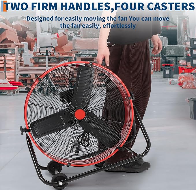 24 in Industrial Floor Fan, Heavy Duty Industrial Floor Fan with Adjustable 3 Speed 4800-8800 CFM Cooling, for Industrial