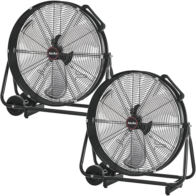 24 inch 3-Speed High-Velocity Floor Fan 6990 CFM Flow Rolling Drum Shop Fan Garage Adjustable Speed, 2-Pack, product image