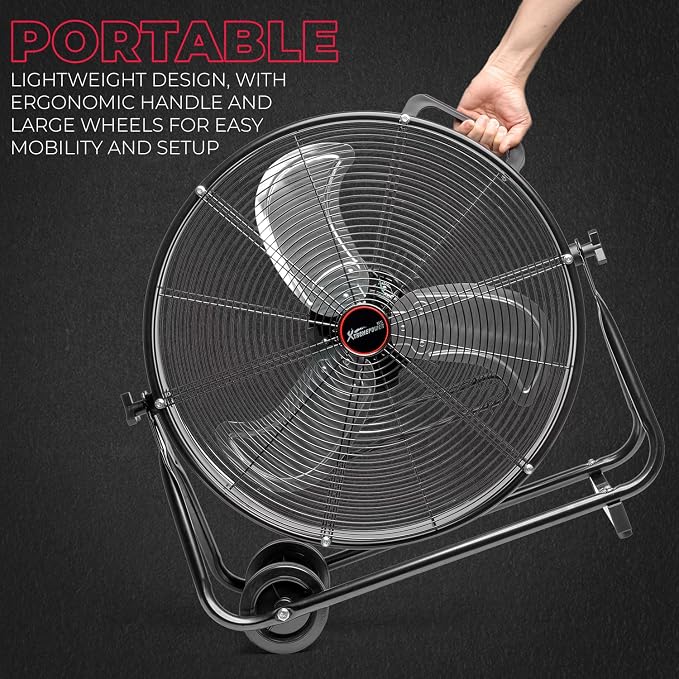 24 inch 3-Speed High-Velocity Floor Fan 6990 CFM Flow Rolling Drum Shop Fan Garage Adjustable Speed, 2-Pack, alternate