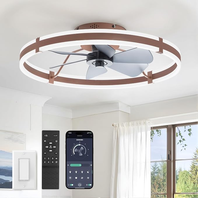 24 Inch Ceiling Fans with Lights and Remote, Modern Low Profile Ceiling Fan, 3000-6000K Dimmable Flush Mount LED