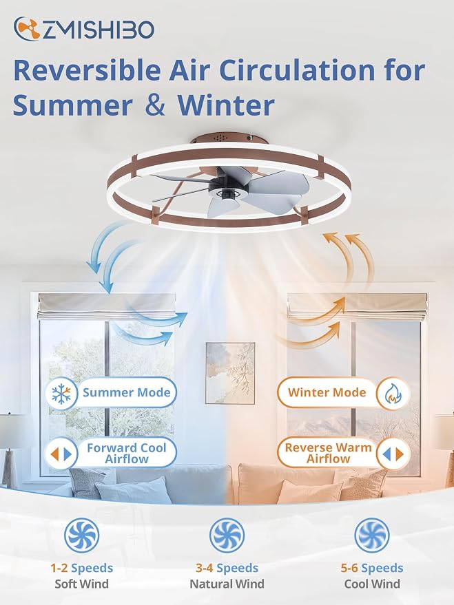 24 Inch Ceiling Fans with Lights and Remote, Modern Low Profile Ceiling Fan, 3000-6000K Dimmable Flush Mount LED, alternate