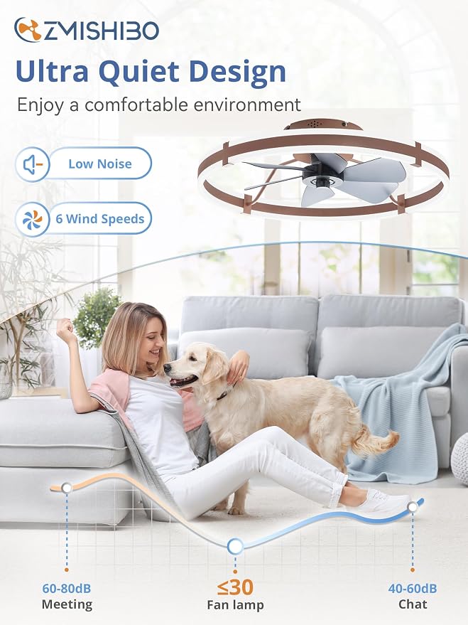 24 Inch Ceiling Fans with Lights and Remote, Modern Low Profile Ceiling Fan, 3000-6000K Dimmable Flush Mount LED, alternate