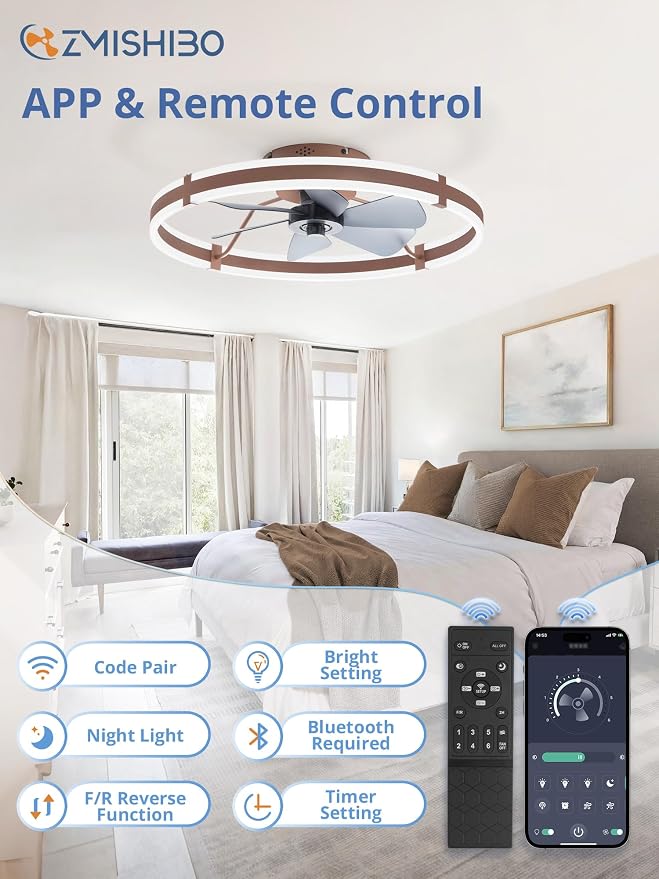 24 Inch Ceiling Fans with Lights and Remote, Modern Low Profile Ceiling Fan, 3000-6000K Dimmable Flush Mount LED, alternate