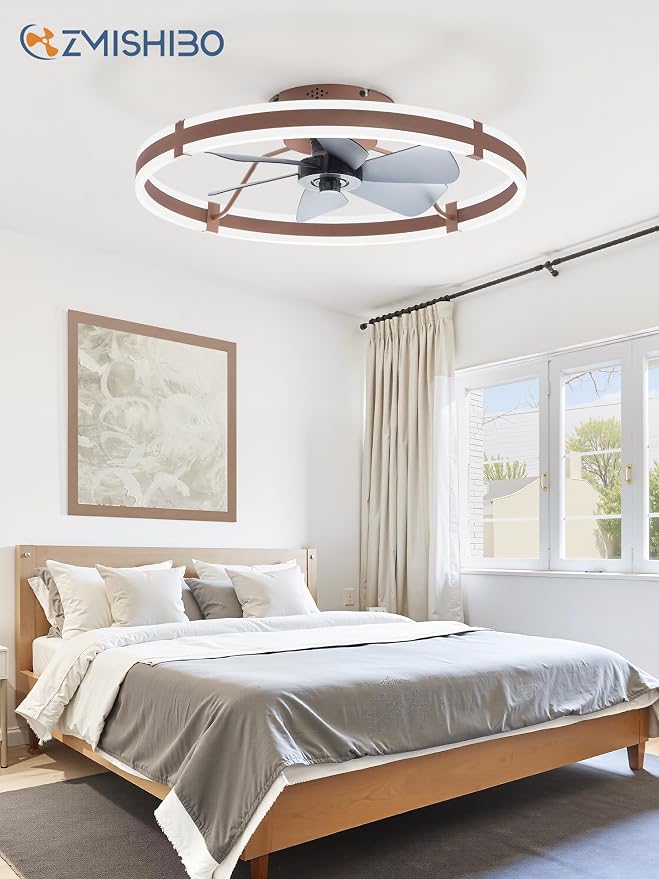 24 Inch Ceiling Fans with Lights and Remote, Modern Low Profile Ceiling Fan, 3000-6000K Dimmable Flush Mount LED, alternate