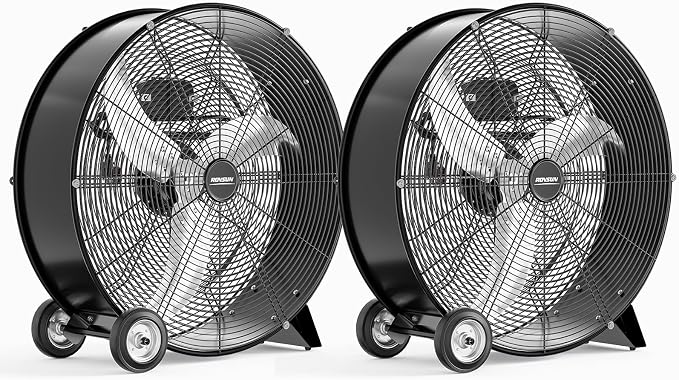 24 Inch High Velocity Drum Fan, 9500CFM Industrial Metal Floor Fan with Handle, Heavy Duty, 3-Speed, Air