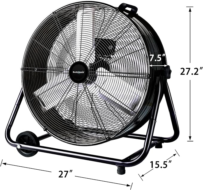 24 Inch High Velocity Heavy Duty Industrial Fan with 3-Speed Adjustment Up to 8100 CFM, Large Fan Floor For Factory
