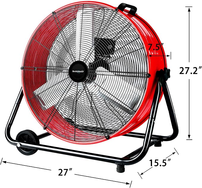 24 Inch High Velocity Industrial Fan, Heavy Duty Floor Fan with 3-Speed Adjustment Up to 8100 CFM, Large Drum, alternate view