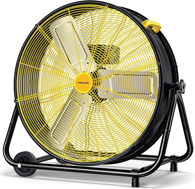 24 Inch Industrial Drum Fan, 320W High Velocity Floor Fan, 3 Speed Heavy Duty Metal Air Circulator, 360° Tilt with Casters