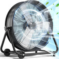 24 Inch Industrial Drum Fan, High Velocity Floor Fan, 3 Speed Heavy Duty Metal Air Circulator, 360° Tilt with Casters Handle
