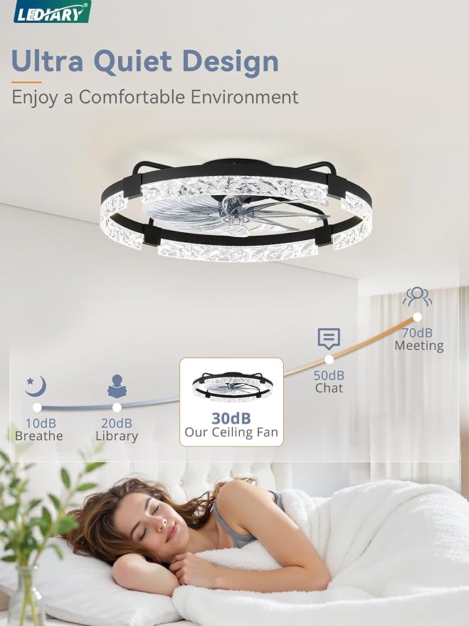 24 Inch Low Profile Ceiling Fans with Lights and Remote, Flush Mount Fandelier Ceiling Fan, 3000K-6000K Dimmable, alternate