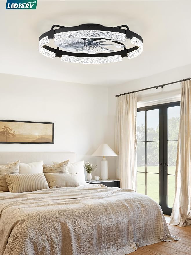 24 Inch Low Profile Ceiling Fans with Lights and Remote, Flush Mount Fandelier Ceiling Fan, 3000K-6000K Dimmable, alternate