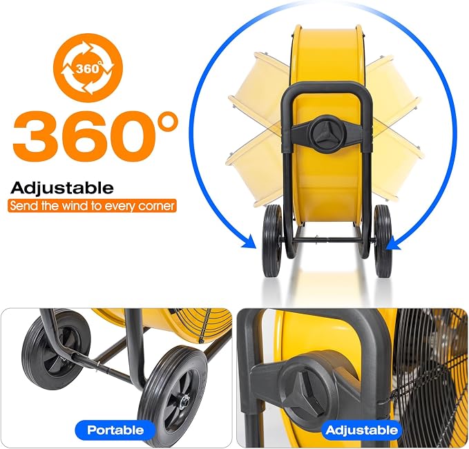24 Inches 7341 CFM Heavy Duty High Velocity Barrel Floor Drum Fan With DC Brushless Motor,Stepless Speed Adjustment for