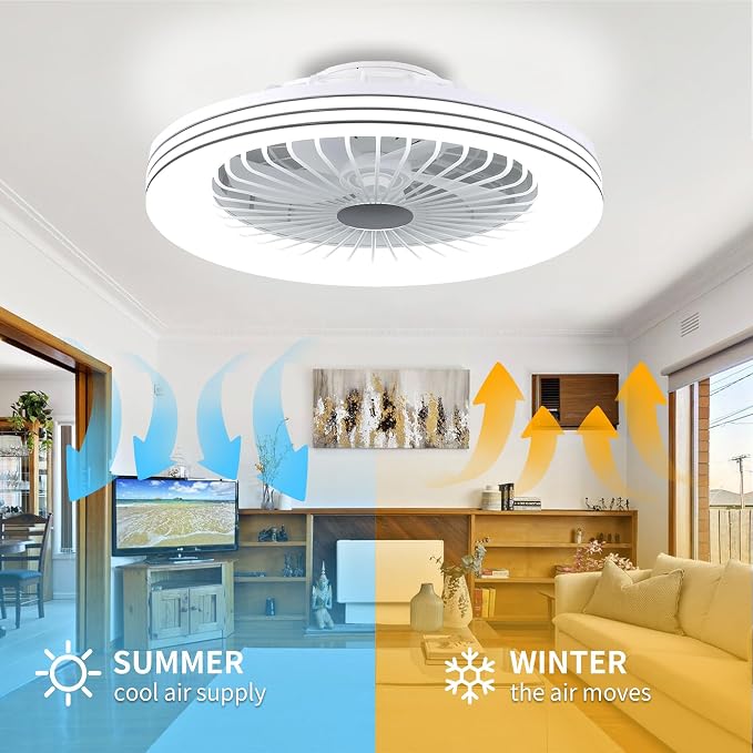24" Low Profile Bladeless Ceiling Fan with Light, Enclosed Flush Mount Remote/APP Control, 3CCT Dimmable Light, Quiet 6
