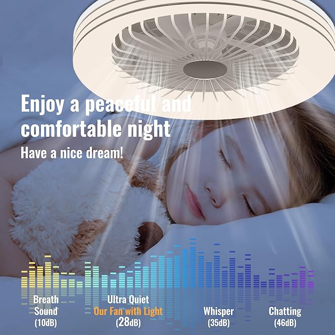24" Low Profile Bladeless Ceiling Fan with Light, Enclosed Flush Mount Remote/APP Control, 3CCT Dimmable Light, Quiet 6