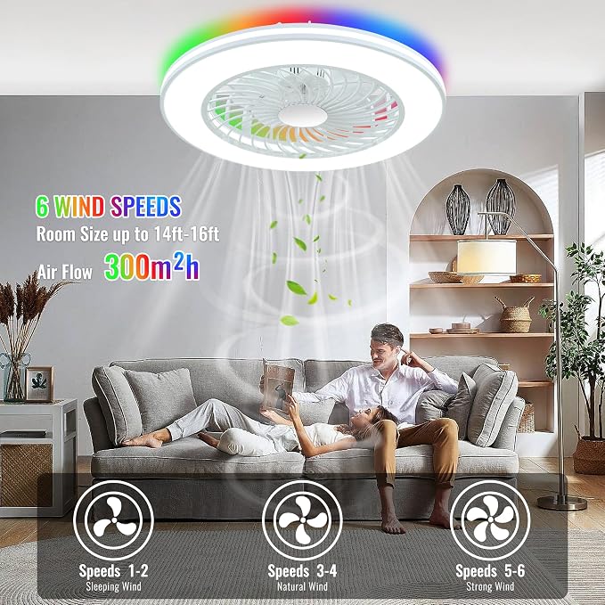 24'' Low Profile Bladeless Ceiling Fans with Lights, Remote/APP/Alexa Smart Control, RGB & 3CCT Dimmable, Flush Mount Ceiling