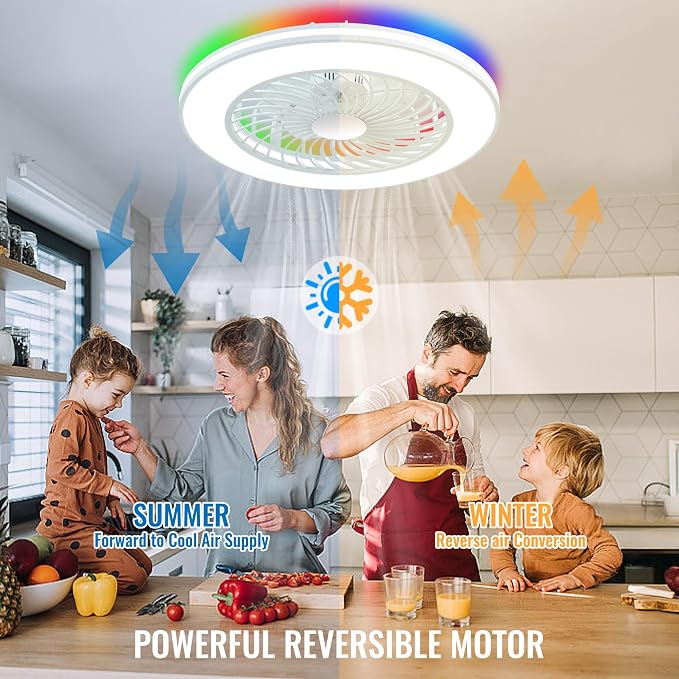 24'' Low Profile Bladeless Ceiling Fans with Lights, Remote/APP/Alexa Smart Control, RGB & 3CCT Dimmable, Flush Mount Ceiling