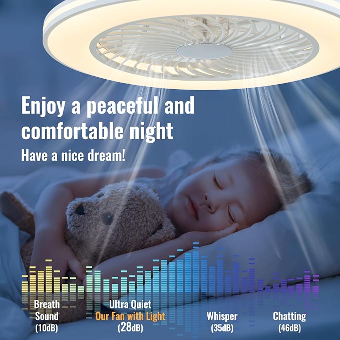 24'' Low Profile Bladeless Ceiling Fans with Lights, Remote/APP/Alexa Smart Control, RGB & 3CCT Dimmable, Flush Mount Ceiling