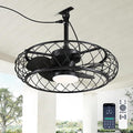 24" Outdoor Ceiling Fan with Light Hanging Plug in Caged Gazebo Fan Remote APP Control 3CCT Dimmable, Quiet Reversible DC