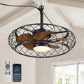 24" Outdoor Ceiling Fan with Lights Hanging Plug in Caged Outdoor Fan Remote APP Control 3CCT Dimmable, Quiet Reversible DC