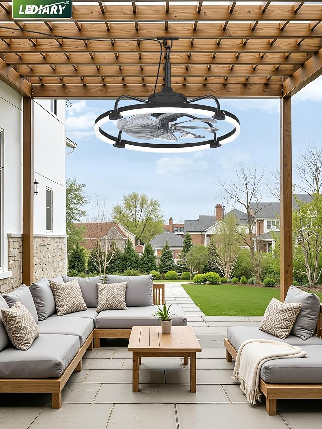 24" Outdoor Ceiling Fans with Light for Patios, IP65 Waterproof Gazebo Fan, Plug-in Hanging Fan Remote&APP Control, 3CCT