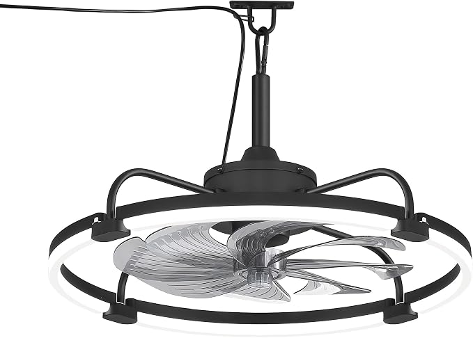 24" Outdoor Ceiling Fans with Light for Patios, IP65 Waterproof Gazebo Fan, Plug-in Hanging Fan Remote&APP Control, 3CCT