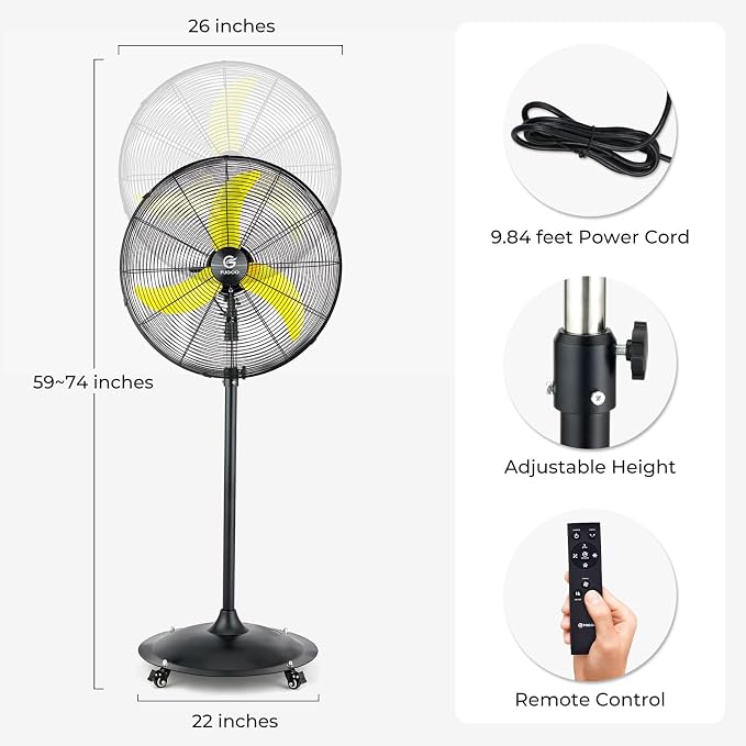 24'' Outdoor Oscillating Pedestal Fan With Remote Control,All Sealed BLDC Motor, 4-Speed Waterproof Outdoor Fan, alternate