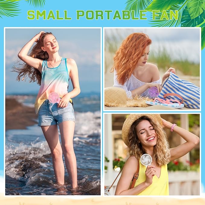 24 Pack Handheld Fan Bulk with Data Cable, USB Rechargeable Lightweight Mini Fan Individually Boxed for Party, Travel, Beach