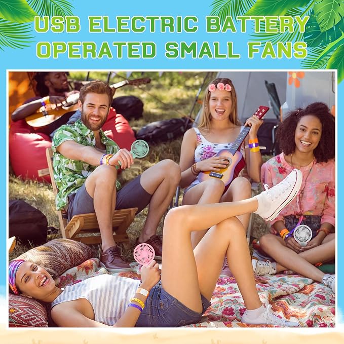 24 Pack Handheld Fan Bulk with Data Cable, USB Rechargeable Lightweight Mini Fan Individually Boxed for Party, Travel, Beach