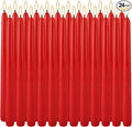 24 Pack Red Taper Candles, 7-8 Hours Burn Time, Unscented, Smokeless and Dripless, 0.75 x 10 Inch Dinner Candle Set for