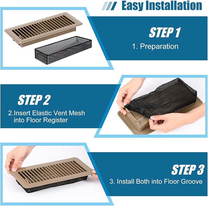 24 Pcs 4" x 10" Floor Register with Cover Trap Set, Including 12 Walkable Design Vent Covers 12 Air Vent Mesh Filters for