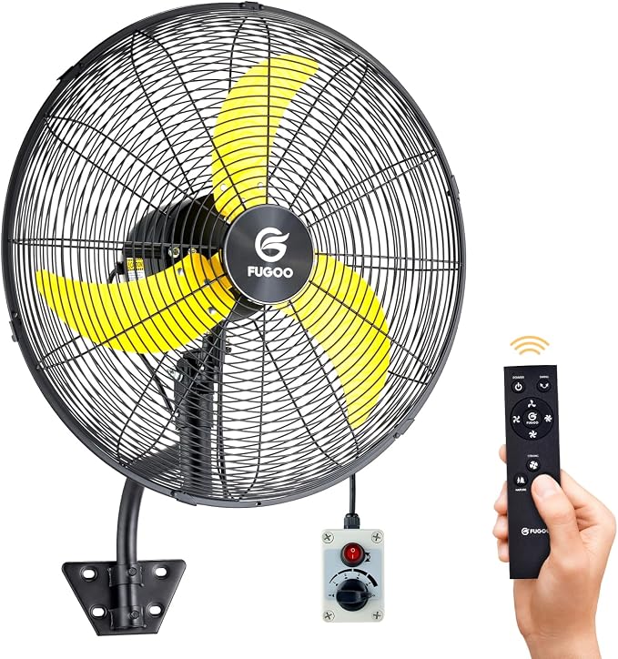 24" Quiet Outdoor Oscillating Wall Mount Fan With Remote Control,All Sealed BLDC Motor,4-Speed Waterproof Outdoor Fan
