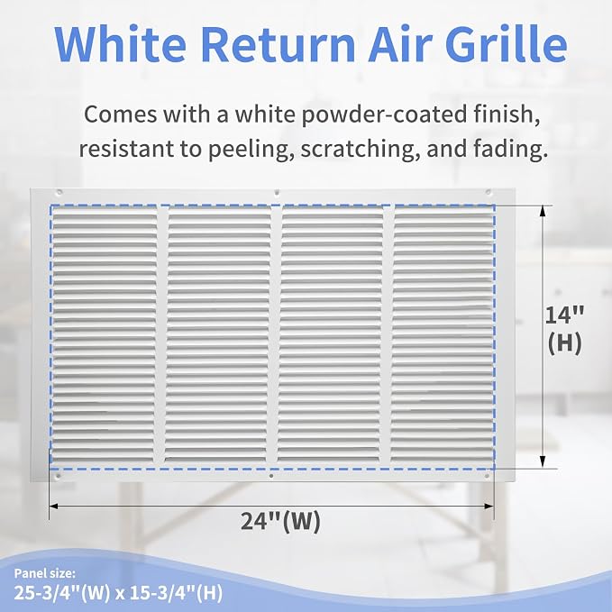 24"W x 14"H [Duct Opening Size] Steel Return Air Grille, Air Return Vent Cover for Ceiling and Sidewall - HVAC Air Vent