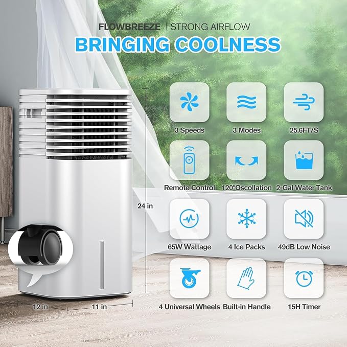 24" Windowless Portable Air Conditioner, 15H Timer &120°Oscillation, 3-IN-1 Portable AC Unit w/Remote, 2Gal Tank, alternate