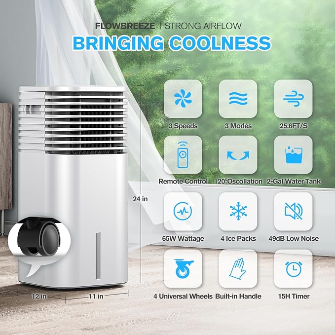 24" Windowless Portable Air Conditioner, 15H Timer&120°Oscillation, 3-IN-1 Portable AC Unit w/Remote, 2Gal Tank, alternate