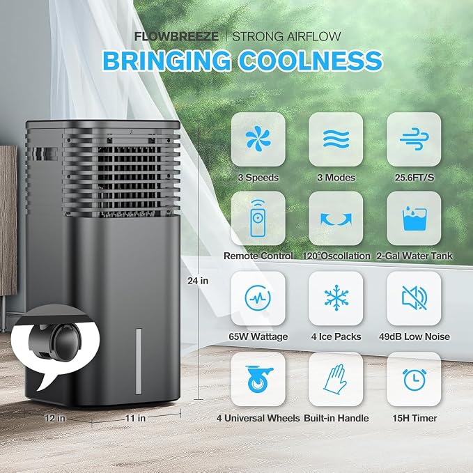 24" Windowless Portable Air Conditioner, 15H Timer&20°Oscillation, 3-IN-1 Portable AC Unit with Remote, 2Gal Tank, alternate