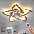 24" Wood Geometric Ceiling Fan with Lights Remote Control, Low Profile Ceiling Fan with Light for Kitchen Bedroom Living