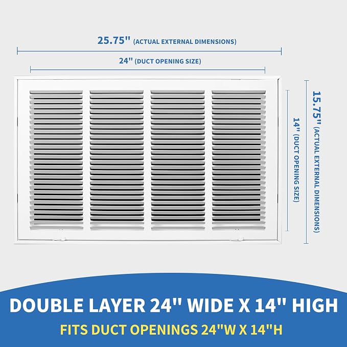 24 x 14 Return Air Grille [Duct Opening Size],Return Air Vent Cover for Wall Or Ceiling,Steel Return Air Filter Grilles