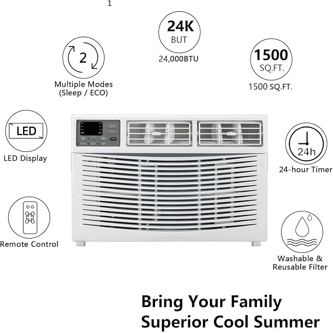 24000 BTU Air Conditioner Window Unit, 3-in-1 Window AC Unit Cooler, Dehumidifier & Fan with Timer, alternate product view 3