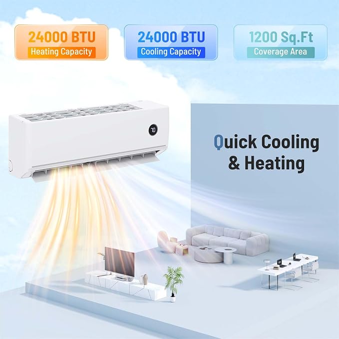 24000 BTU Mini Split AC/Heating System with Built-in Chassis Heating, 18.1 SEER2 208/230V Ductless Inverter Air Conditioner