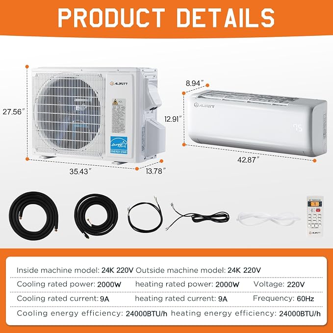 24000 BTU Mini Split Air Conditioner Heat Pump, SEER2 21, 220V, Energy Star Inverter AC with Wi-Fi Smart Control, Voice