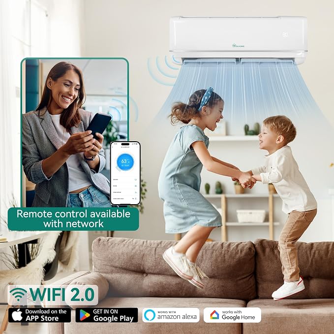 24000 BTU Mini Split Air Conditioner Heat Pump System, 21 SEER2 208-230V Ductless Inverter System with Wi-Fi&Alexa
