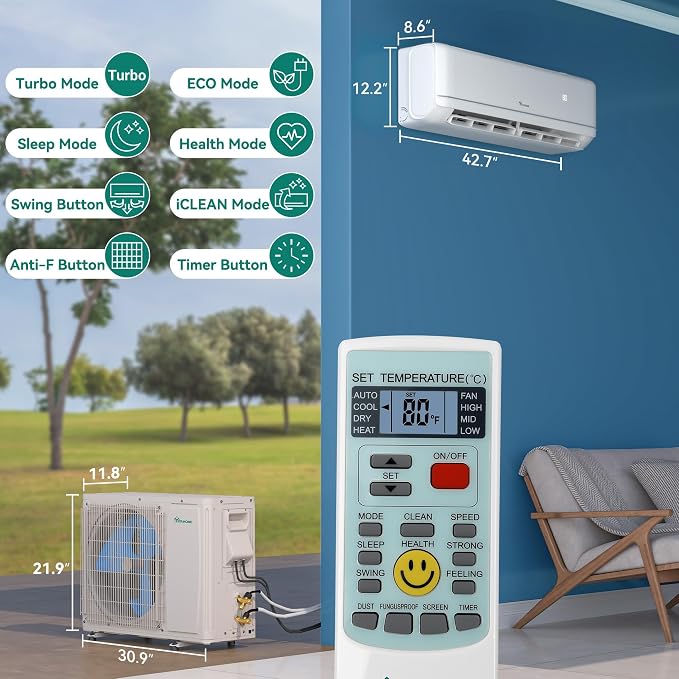 24000 BTU Mini Split Air Conditioner Heat Pump System, 21 SEER2 208-230V Ductless Inverter System with Wi-Fi&Alexa