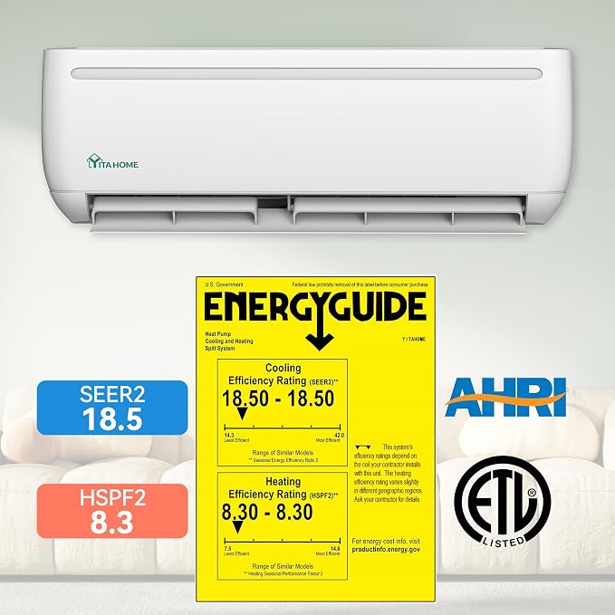 24000 BTU Mini Split Air Conditioner Heat Pump System, Wifi Enabled 18.5 SEER2 208-230V Inverter Ductless AC Cool Up to 1500