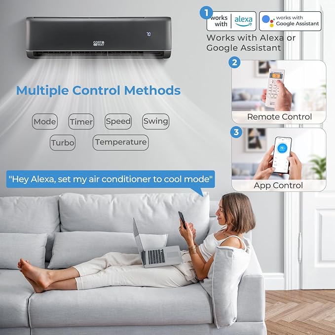 24000 BTU Wifi Enabled Mini Split Air Conditioner & Heater, 21 SEER2 208-230V Inverter AC Unit Cools Rooms up to 1500 Sq. Ft