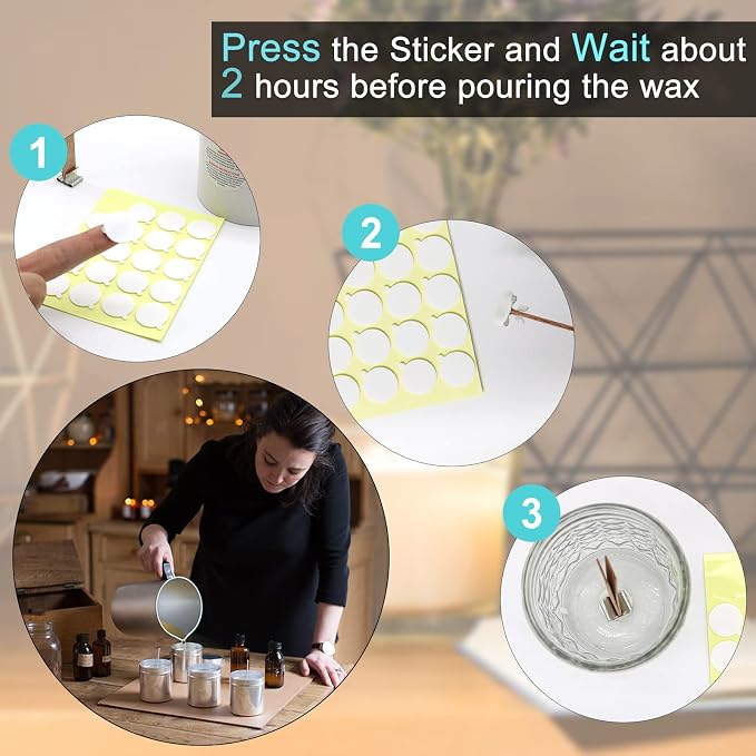 240PCS Candle Making Kit, Candle Wick Stickers, Candle Making Supplies, Double-Sided Stickers with The Little ‘‘Tail’’, Hot