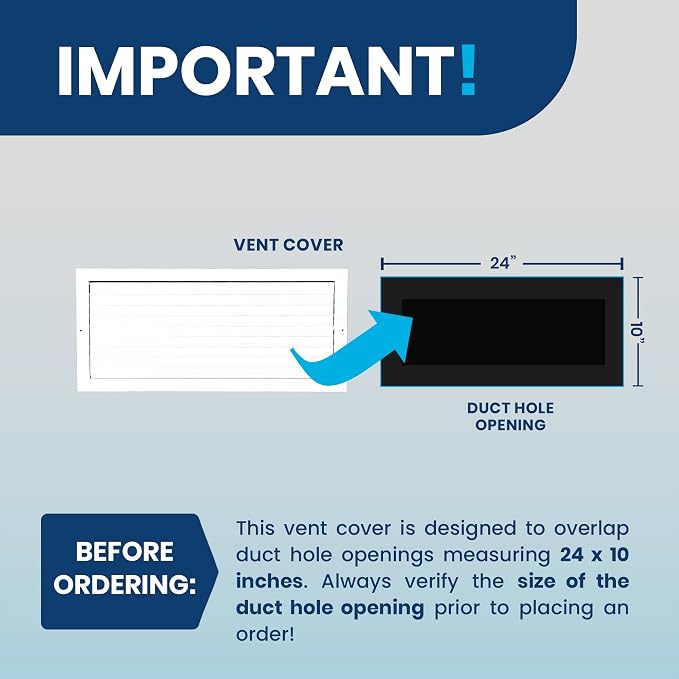 24x10 Inch (Duct Opening) Aluminum 1-Way Air Flow Vent – HVAC Vent Cover for Wall or Ceiling – Quiet HVAC Wall Register with